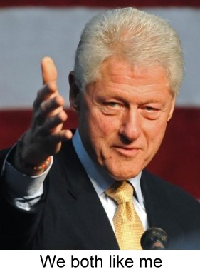 President Clinton with open-hand gesture