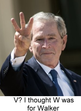President GW Bush upholding hand with 3 fingers